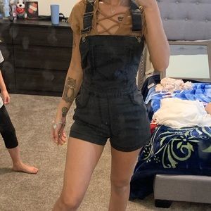 Black overall shorts